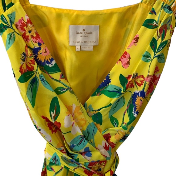 Kate Spade Cathleen Yellow V-Neck Floral Wrap Dress - Picture 3 of 11